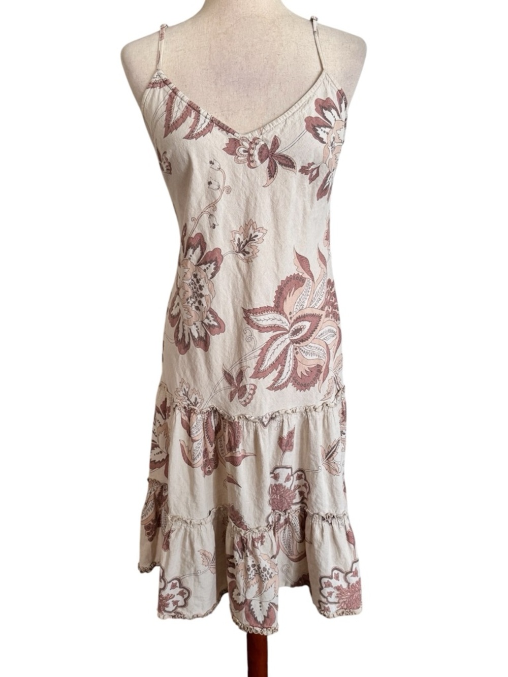 Sisley Cream Midi Dress with Mauve Floral Print